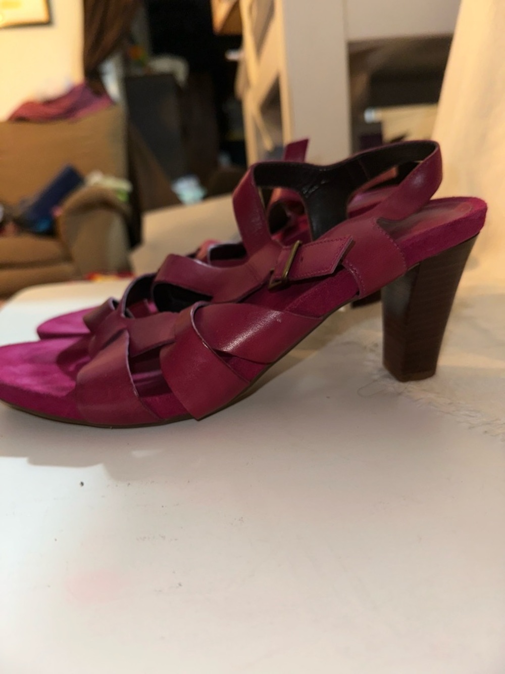 Strappy Raspberry Heeled Sandals - size 8 1/2 - Picture 2 of 5